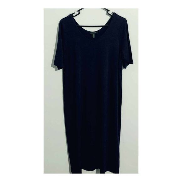 Eileen Fisher Viscose Jersey Round Neck Short Sleeve Dress Blue Petite Large PL - Picture 6 of 6